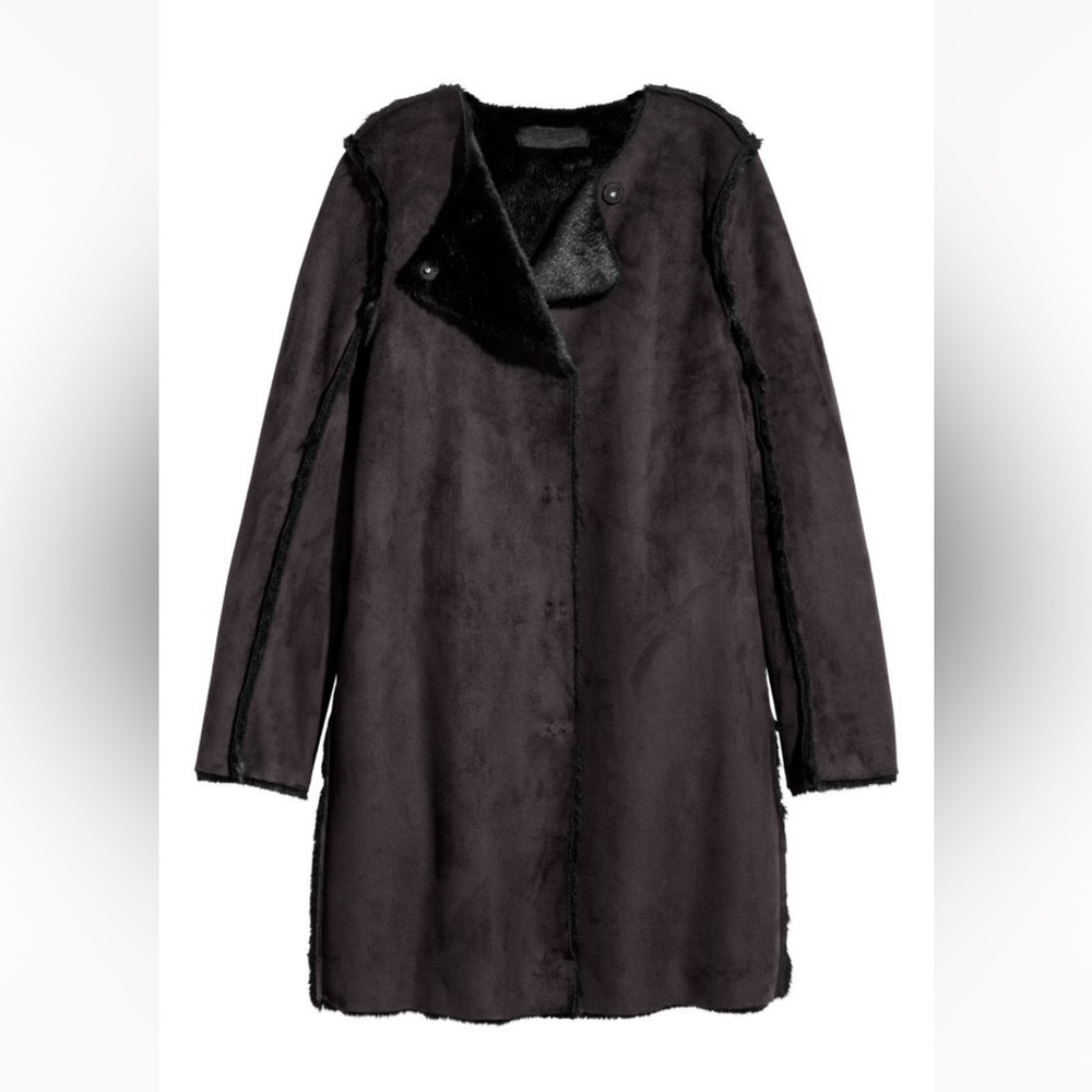 Black Faux Suede & Fur Ling Coat
